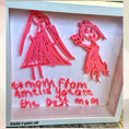 Load image into Gallery viewer, Framed artwork with red cut-out figures and text 'to mom from Amelia you are the best mom' on a white background.
