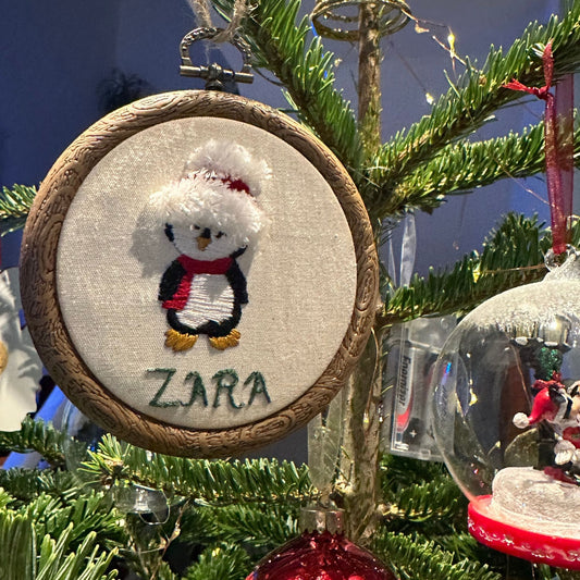 Christmas handmade penguin embroidery