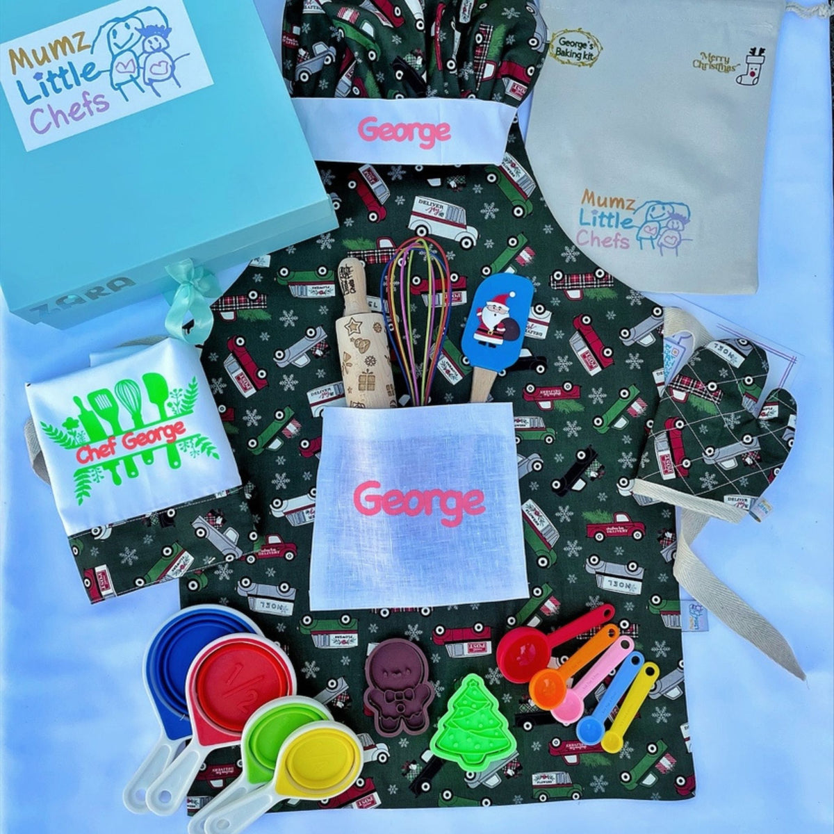 Special Delivery Christmas apron, hat and glove set