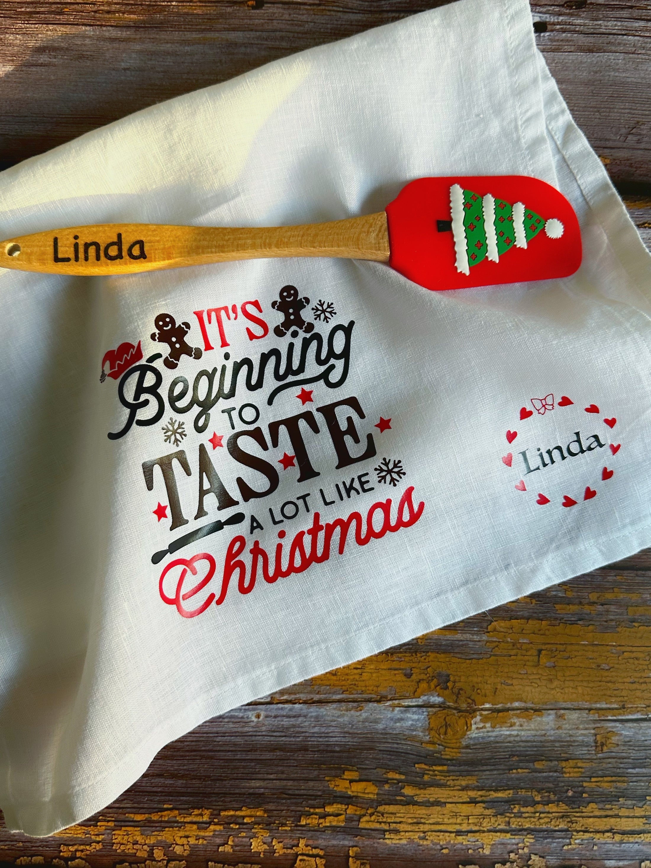 Personalised tea towel and spatula