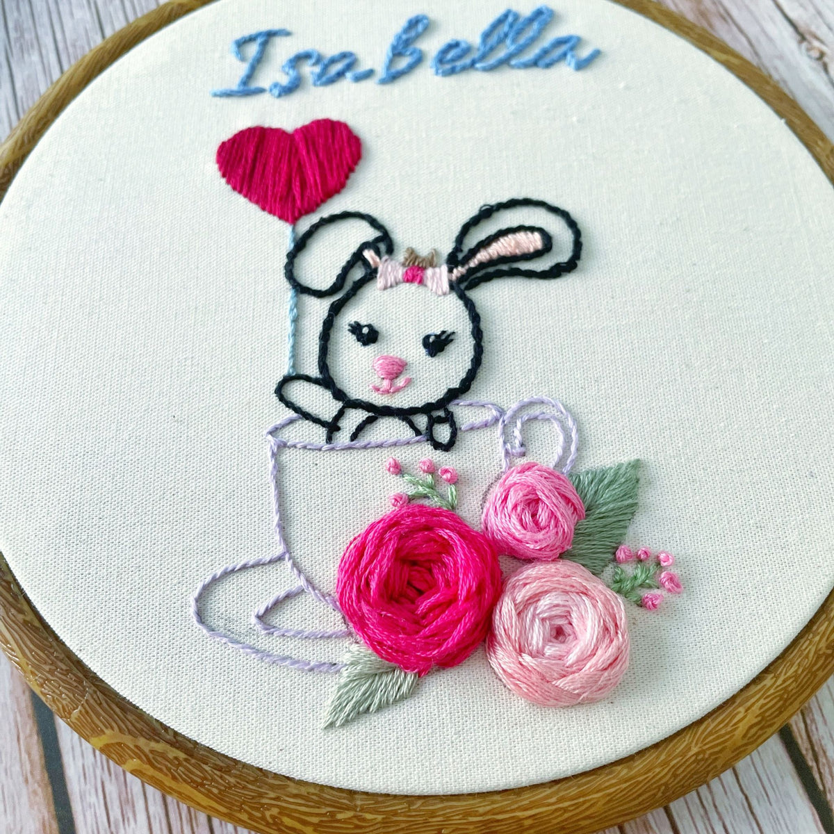 Hand embroidery bunny with name