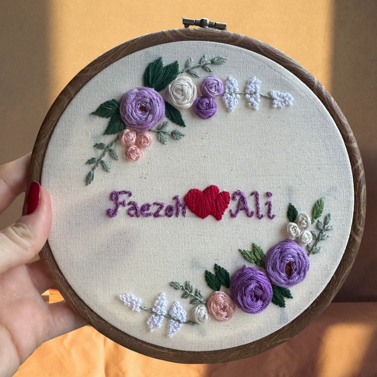 Love couple name hand embroidery