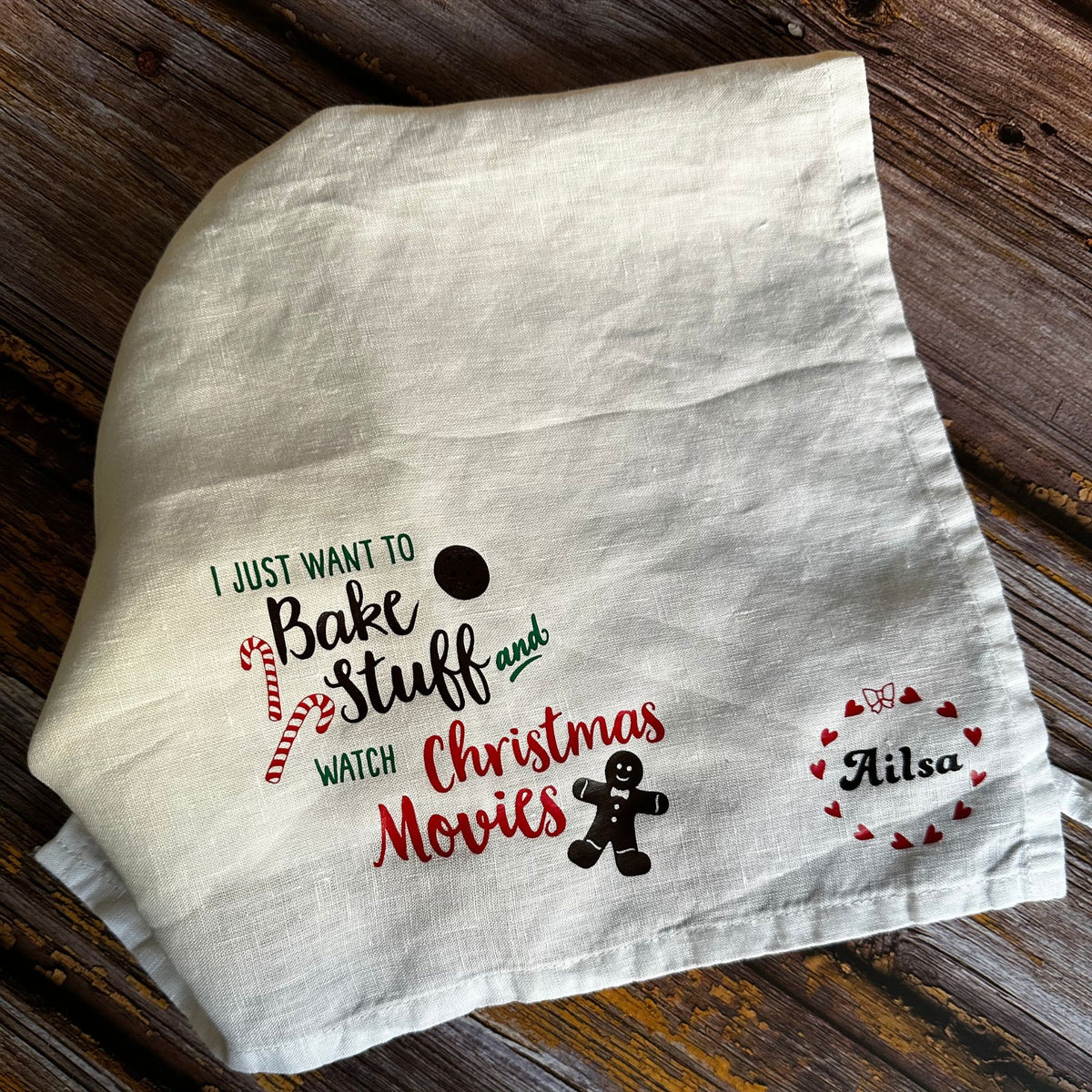 Gingerbread christmas tea towel personalised gift